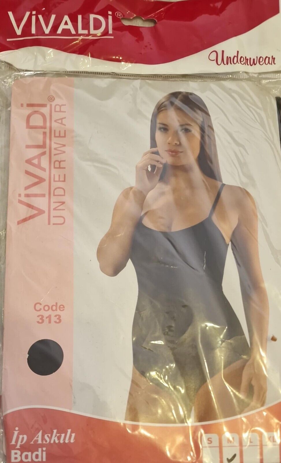 Vivaldi Lycra Rope Strap Undershirt Body,Code 313,Size M,Black