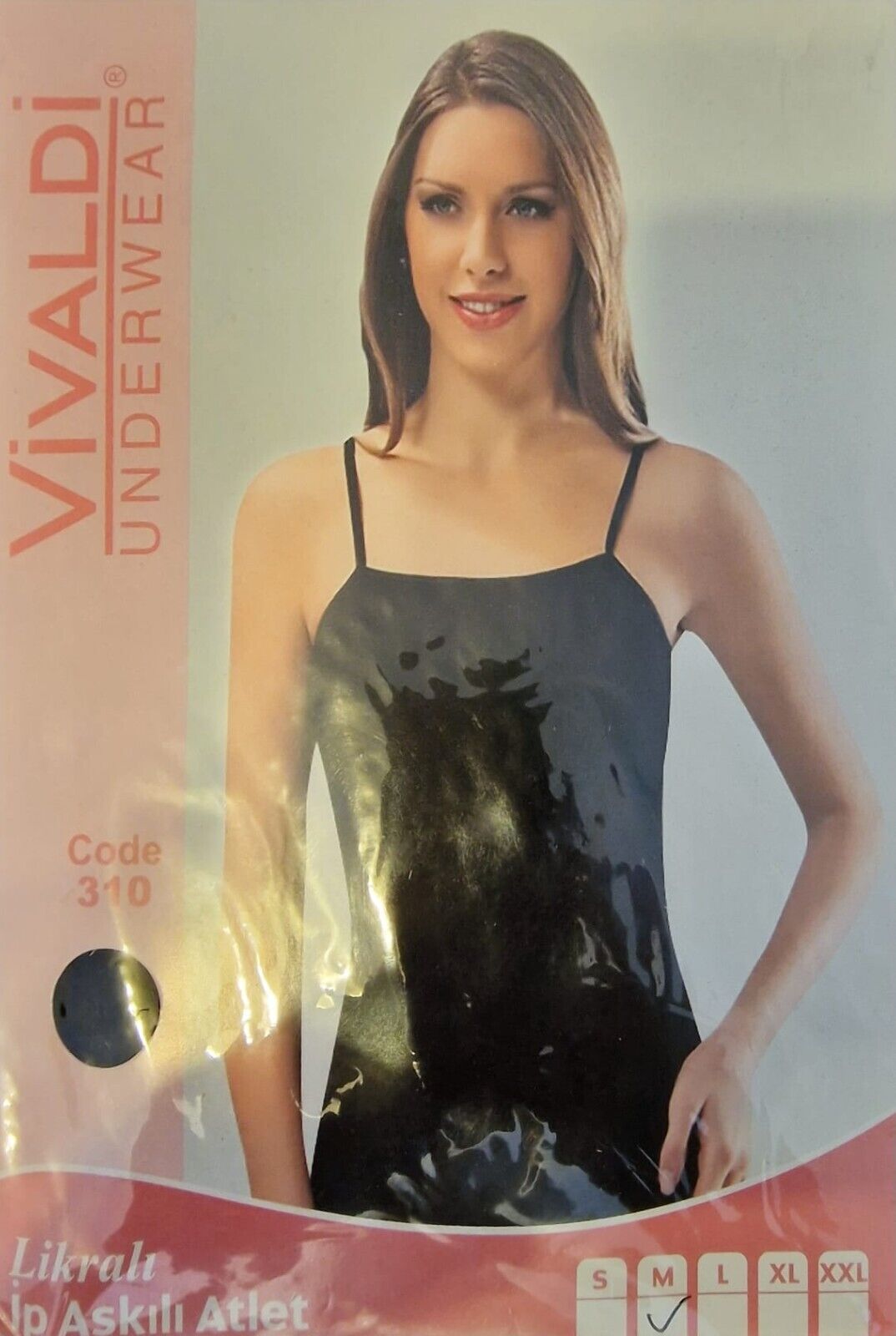 Vivaldi Lycra Rope Strap Undershirt,Code 310,Size M,Black