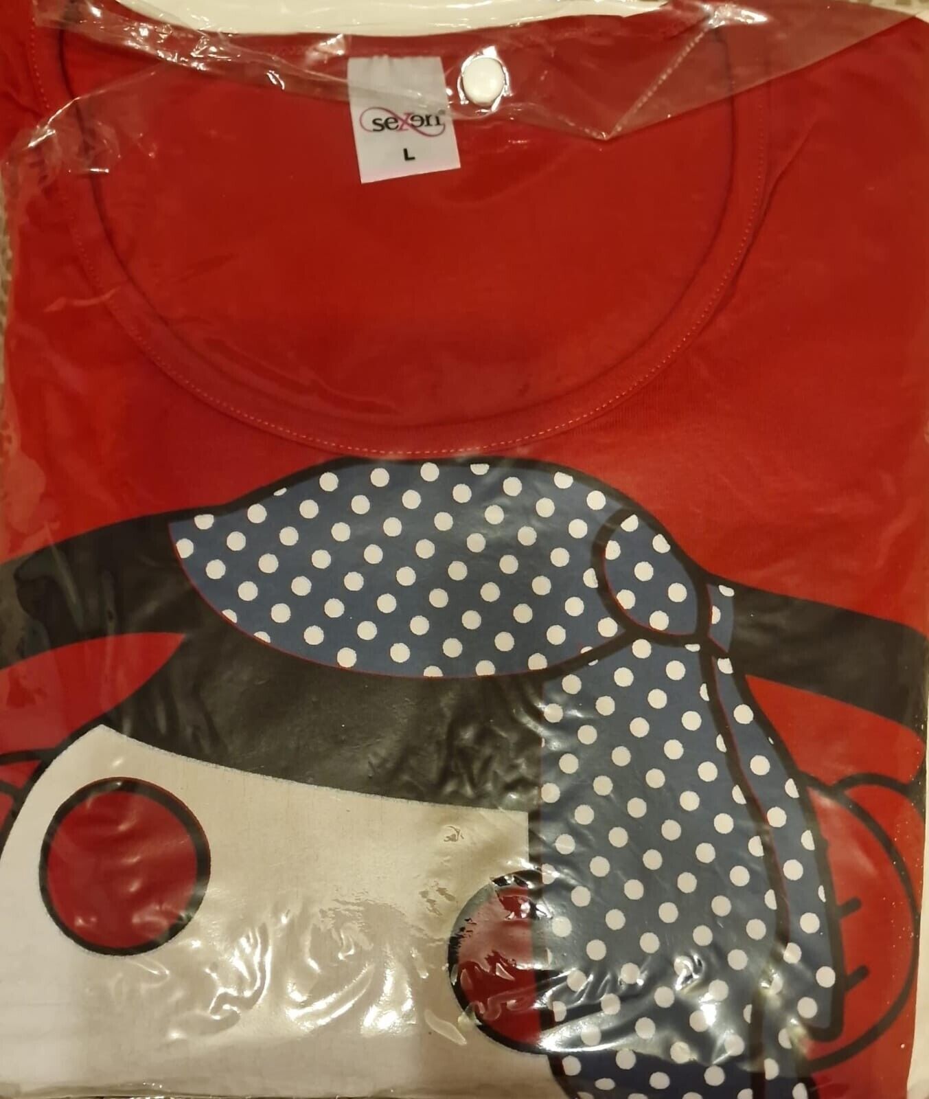 Women's cotton pajamas,Red print three-quarter pants, Size L,Red