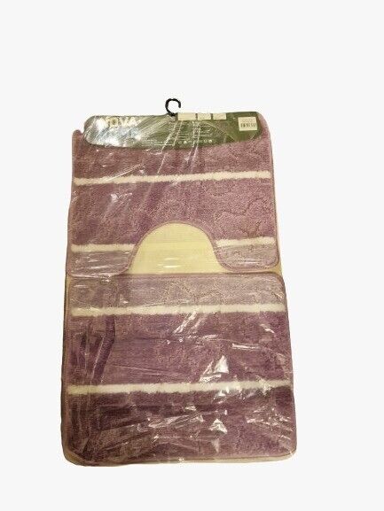 3 Pcs Non Slip Bathroom Mat Set, DecoNova Home, purple stripes