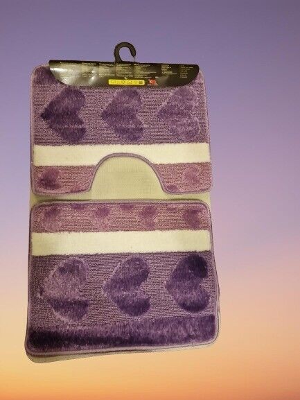 3 Pcs Non Slip Bathroom Mat Set, DecoNova Home, purple stripes