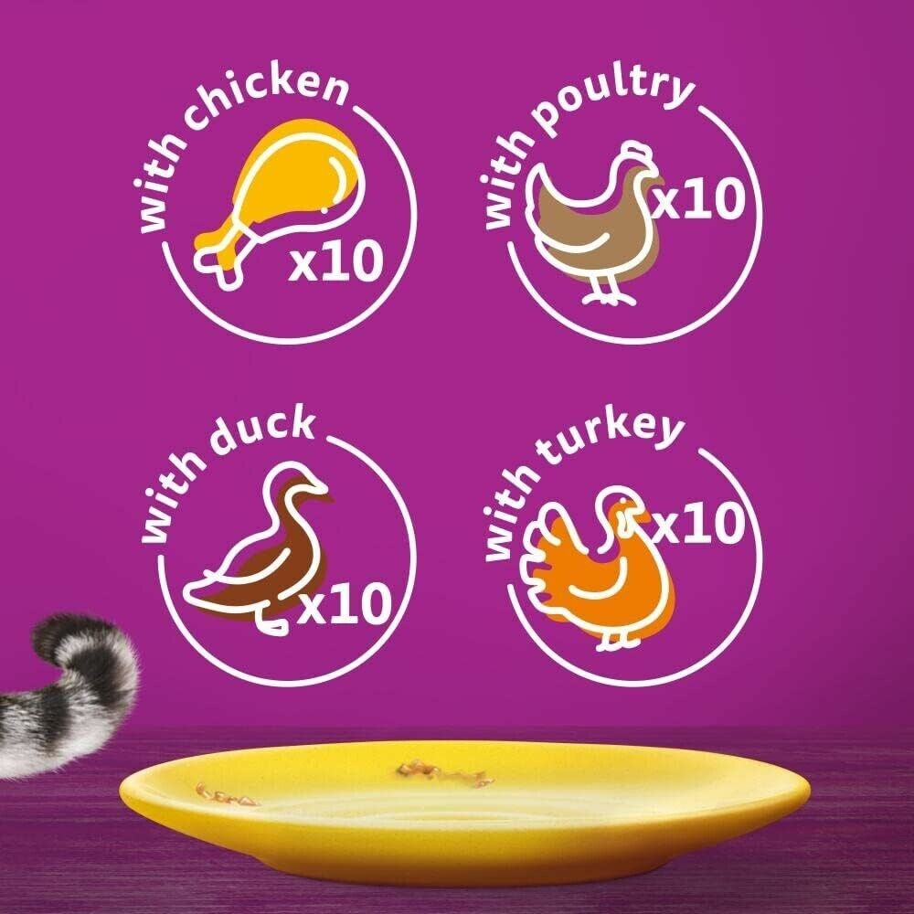 Whiskas Poultry Adult Wet Cat Food in Jelly Pouches 1+,40 x 85g