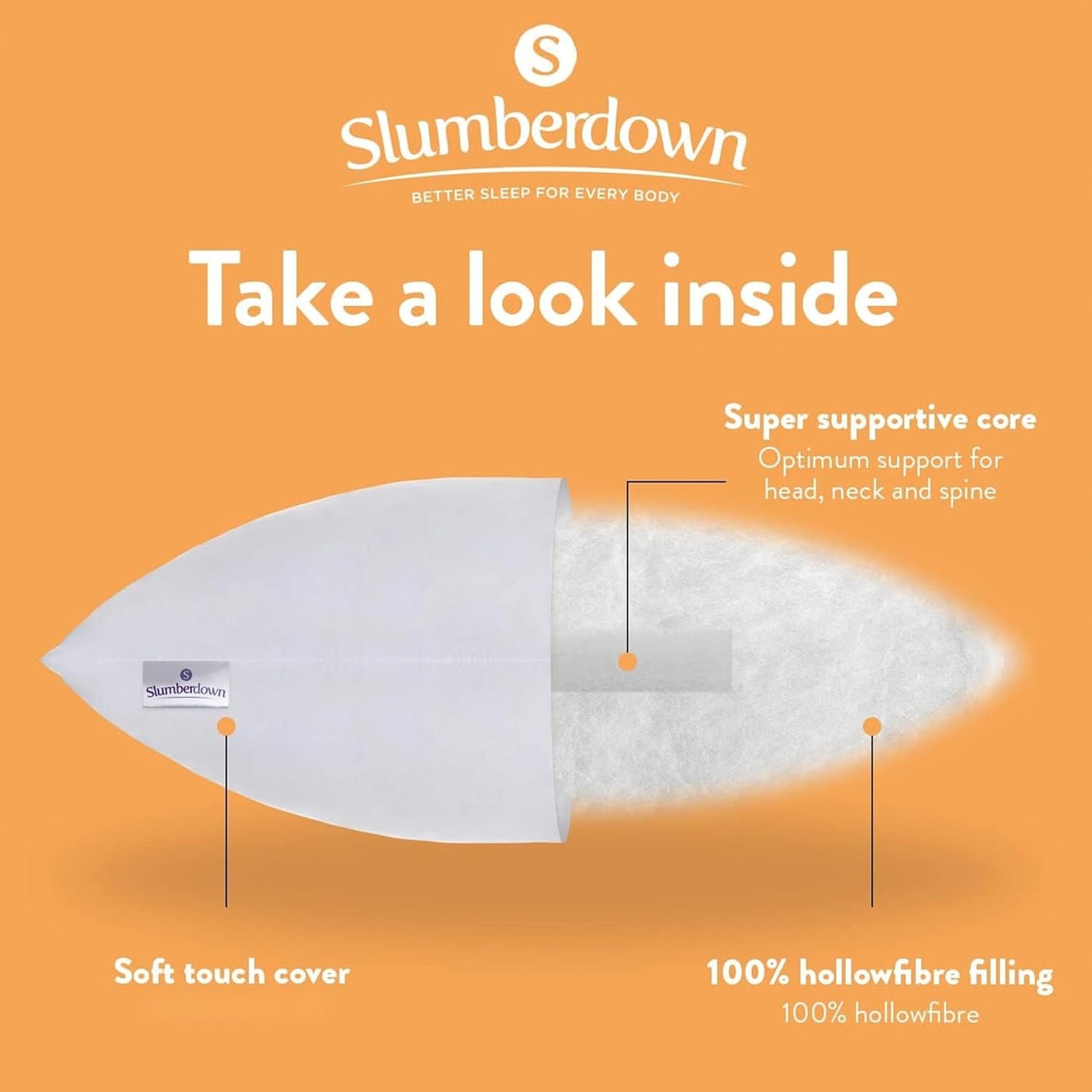 Slumberdown Super Support Pillows 4 Pack - Firm & Supportive Pillow for Side Sleepers, Reduces Neck & Shoulder Pain | Foam Block, UK-Made, Non-Allergenic & Washable (48 x 74cm)
