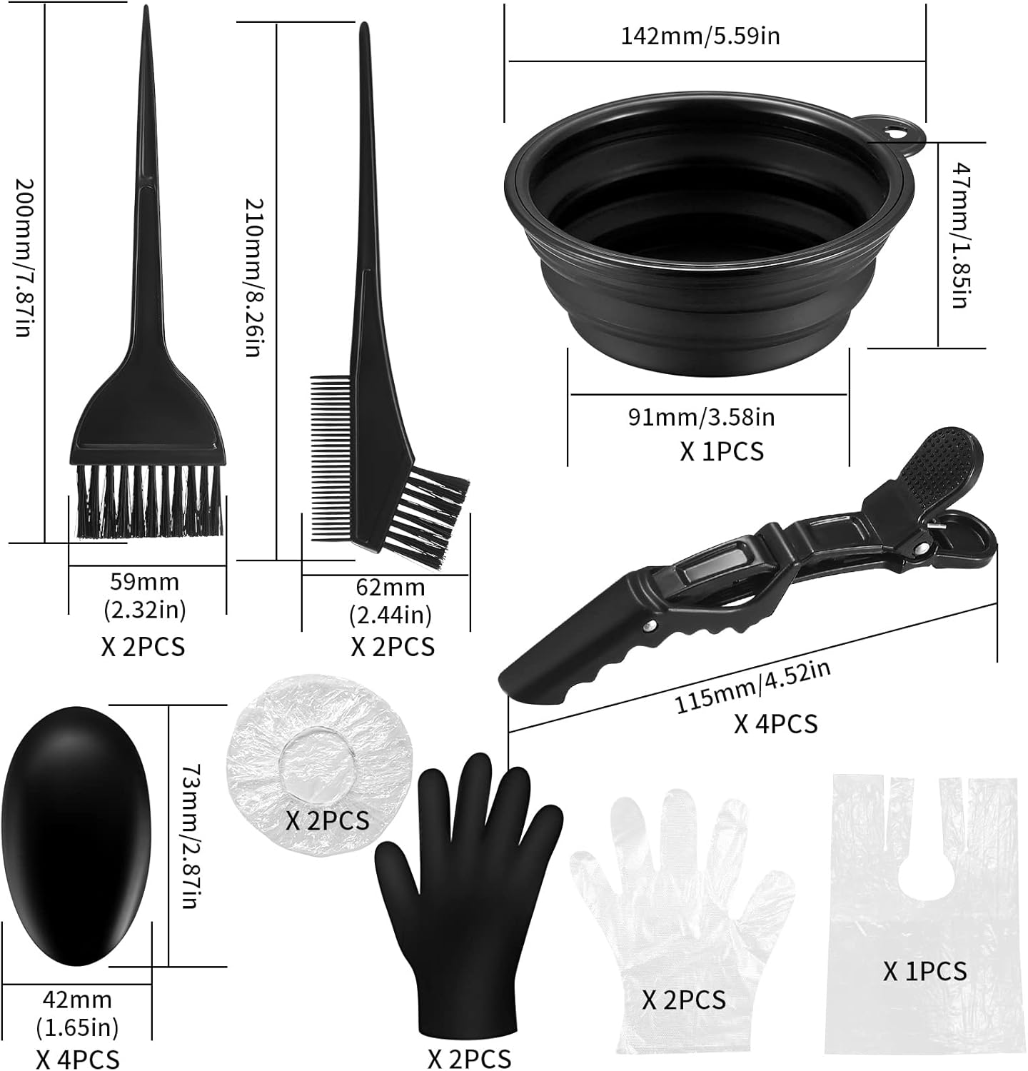 18 Pcs Tools for Hair Colouring Kit, Hair Dying Tools Kit, DIY Beauty Salon Hair Bleaching Tools Kit, Hair Dye Bowl and Brush Kit, including Mixing Bowl, Ear Cover, Hair Shawl, Gloves, Hair Clips