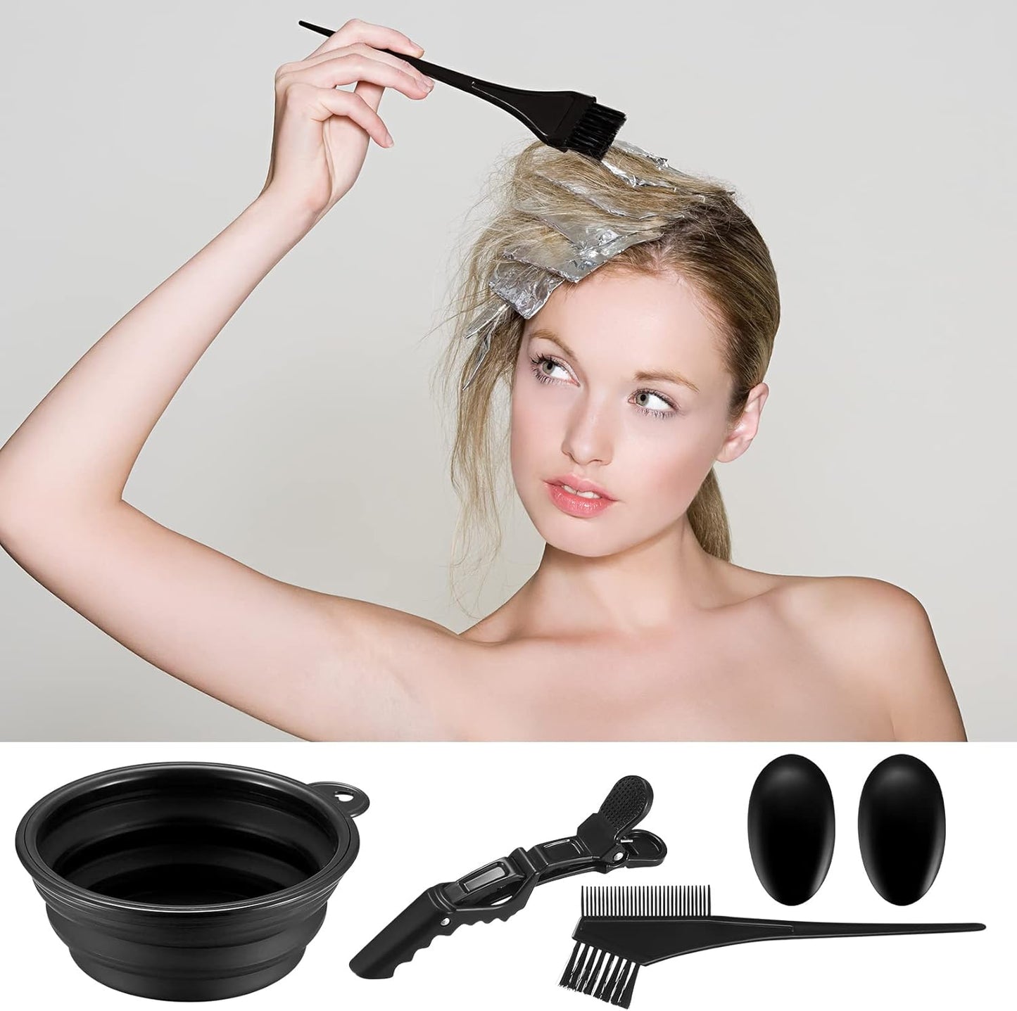 18 Pcs Tools for Hair Colouring Kit, Hair Dying Tools Kit, DIY Beauty Salon Hair Bleaching Tools Kit, Hair Dye Bowl and Brush Kit, including Mixing Bowl, Ear Cover, Hair Shawl, Gloves, Hair Clips