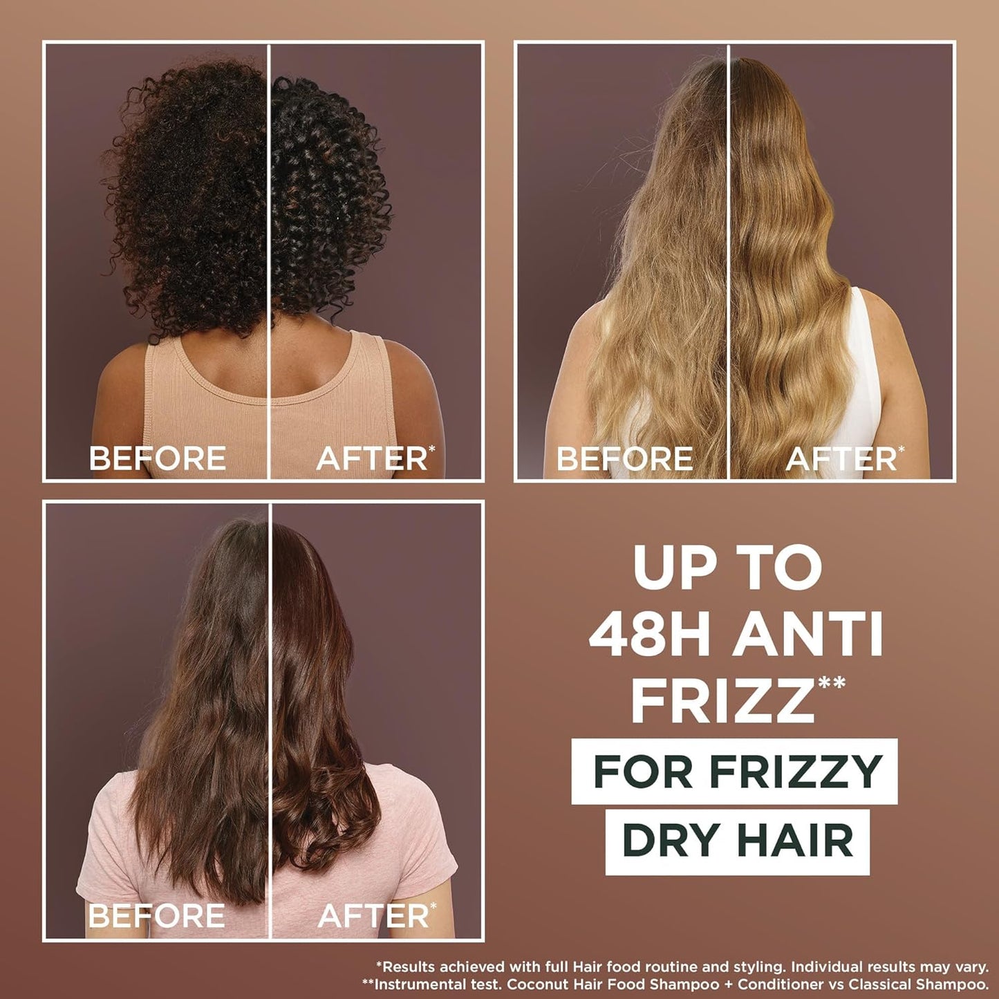 Garnier Hair Food 3-in-1 Hair Treatment Mask, Smooths and Nourishes, For Frizzy & Curly Hair, No Silicones, Vegan Formula, Coconut Oil, Ultimate Blends, 400ml (Packing and Ingredients may vary)