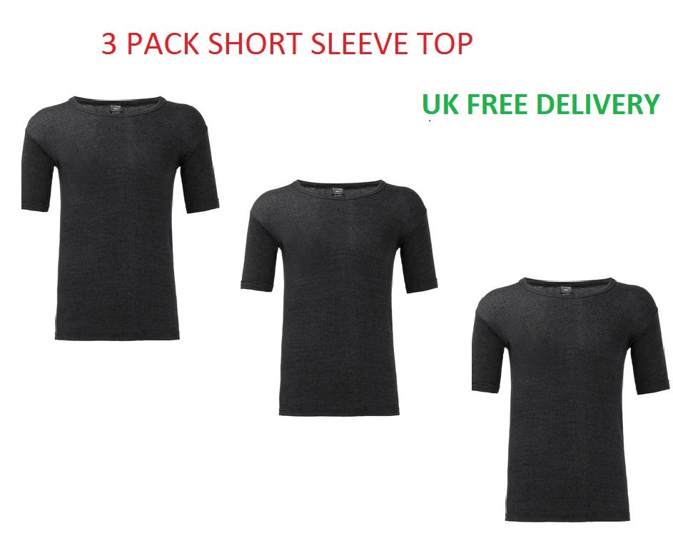 Pack of 3 Mens Brushed Thermal Short Sleeve T-Shirts for Cold Weather S-XXL