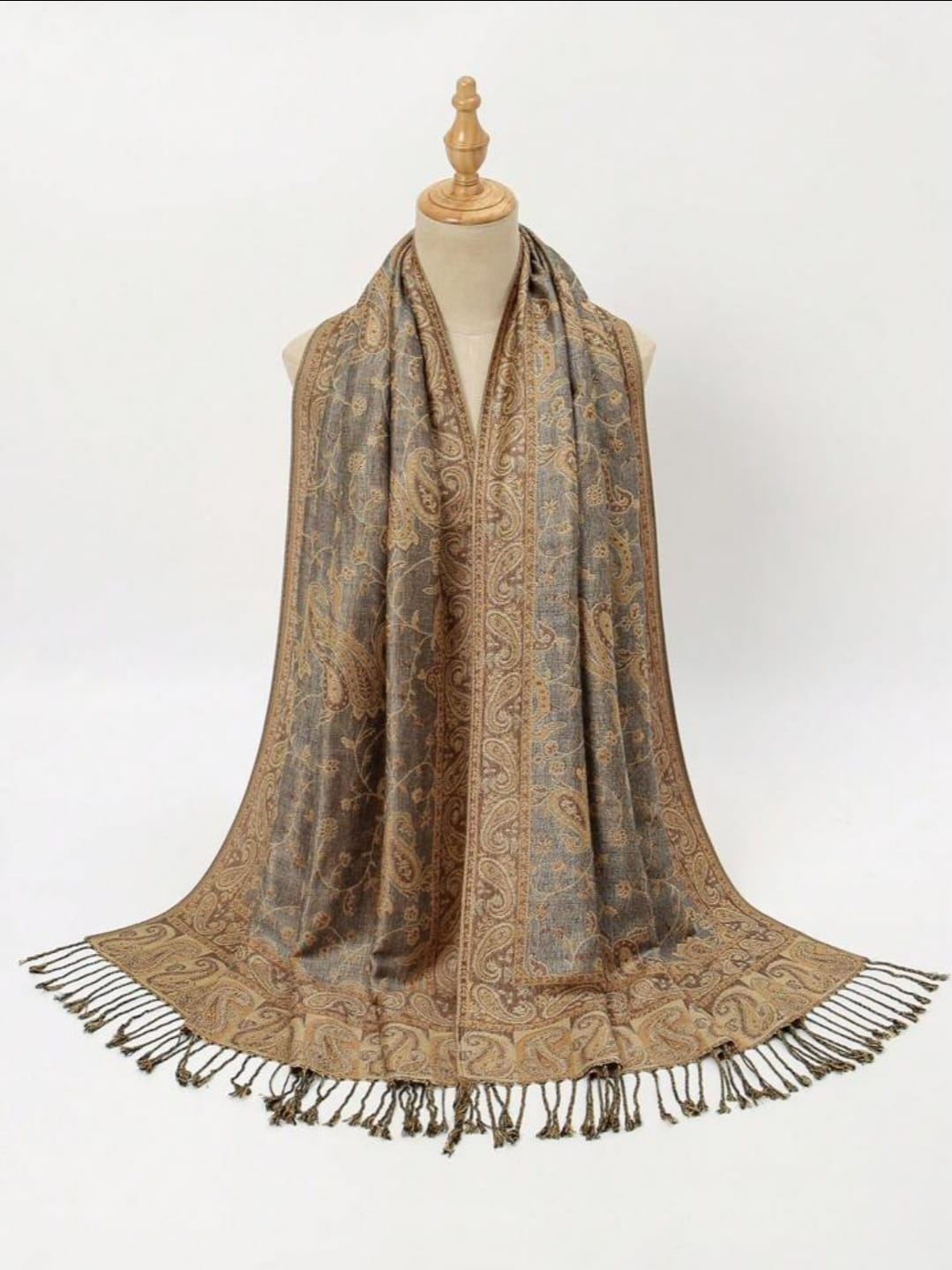 Women Paisley Pattern Embroidered Scarf With Tassels, Bohemian Vintage Style Comfortable Long Shawl, Suitable For Daily Wear, Fall / Winter