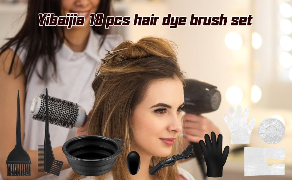 18 Pcs Tools for Hair Colouring Kit, Hair Dying Tools Kit, DIY Beauty Salon Hair Bleaching Tools Kit, Hair Dye Bowl and Brush Kit, including Mixing Bowl, Ear Cover, Hair Shawl, Gloves, Hair Clips