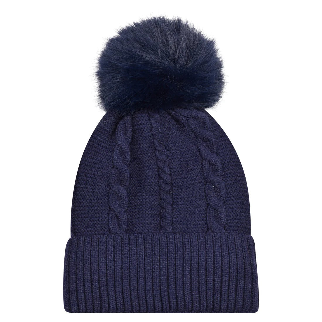 Beanie Classic Cable Knit Pompom Hat with Luxury Fur Lining