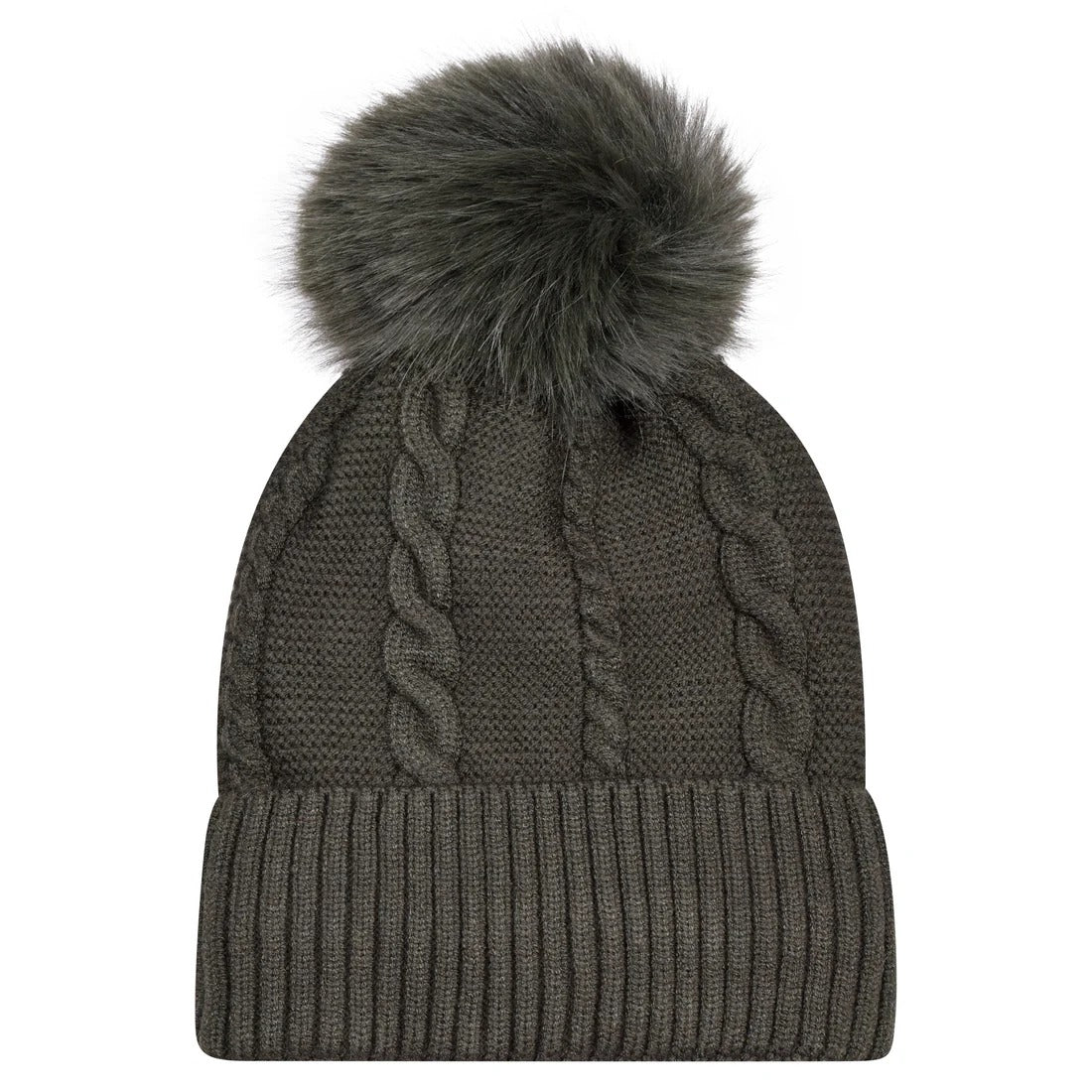 Beanie Classic Cable Knit Pompom Hat with Luxury Fur Lining