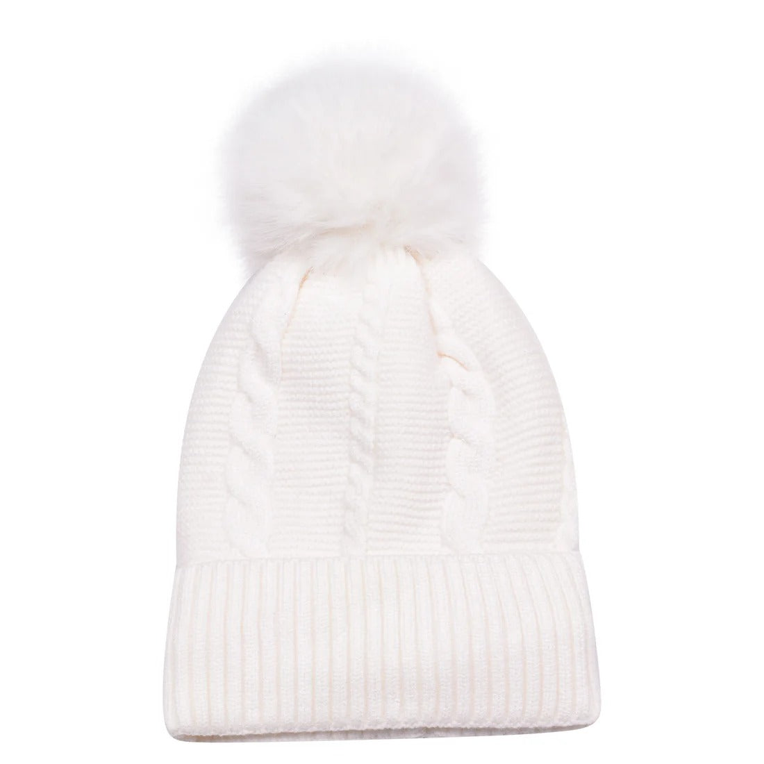 Beanie Classic Cable Knit Pompom Hat with Luxury Fur Lining