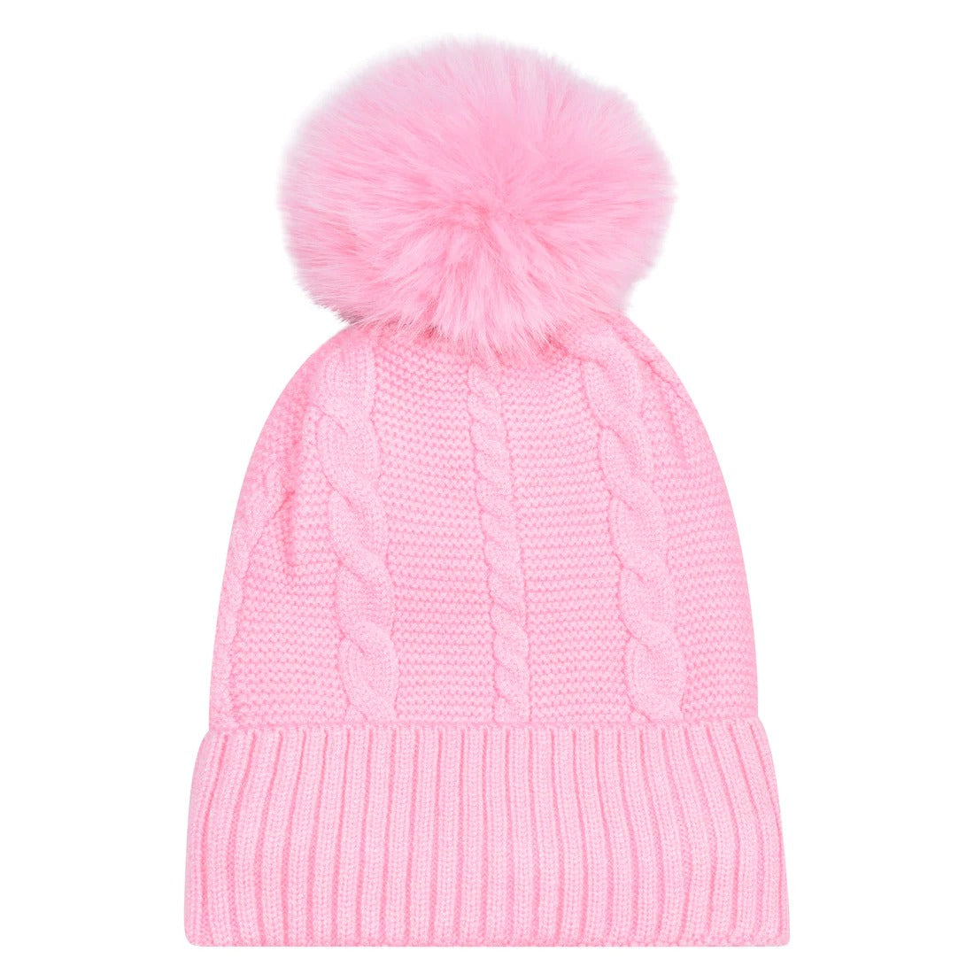 Beanie Classic Cable Knit Pompom Hat with Luxury Fur Lining