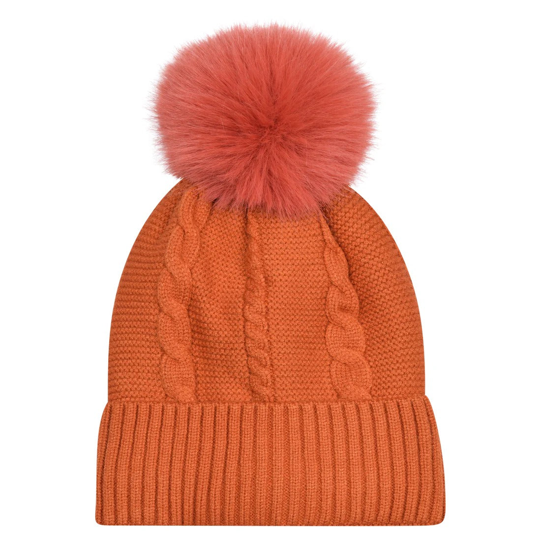Beanie Classic Cable Knit Pompom Hat with Luxury Fur Lining