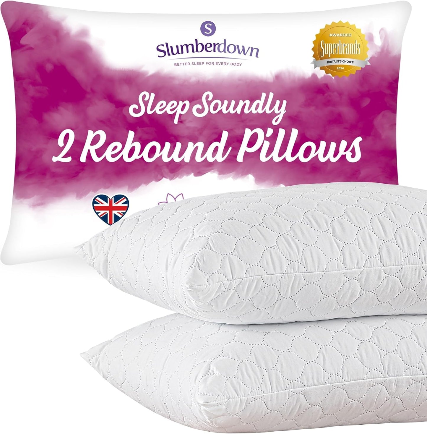 Slumberdown Pillows 2 Pack Hotel Quality – Firm, Plump Hypoallergenic Pillows for Back & Side Sleepers, Sleep Better. Feel Better