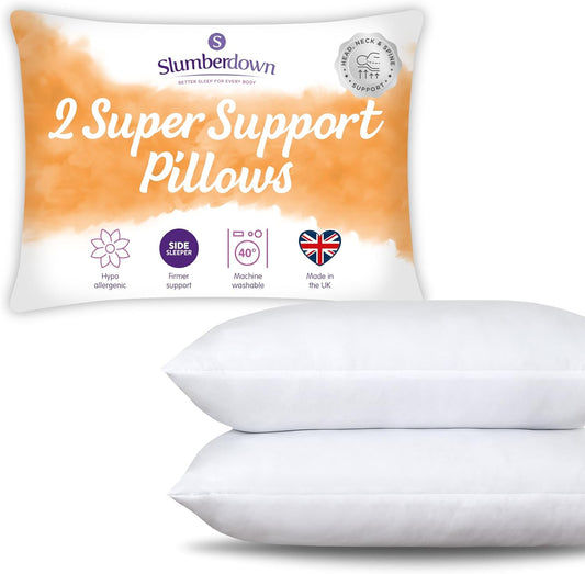 Slumberdown Super Support Pillows 2 Pack - Firm & Supportive Pillow for Side Sleepers, Reduces Neck & Shoulder Pain | Foam Block, UK-Made, Non-Allergenic & Washable (48 x 74cm)
