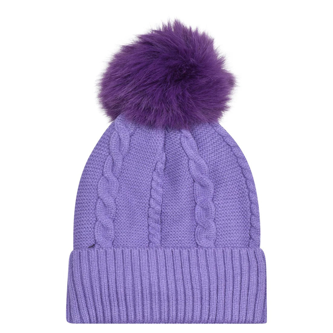 Beanie Classic Cable Knit Pompom Hat with Luxury Fur Lining