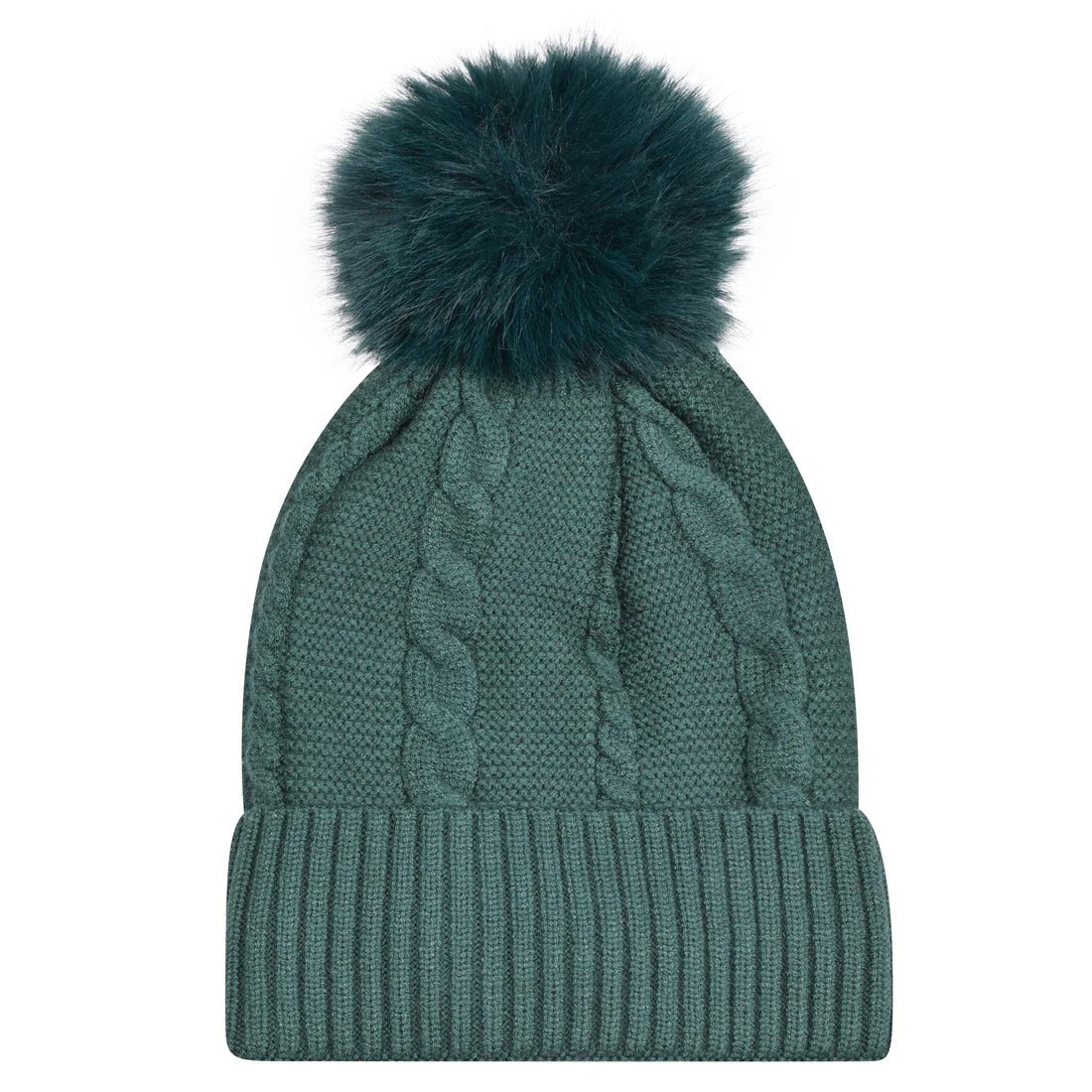 Beanie Classic Cable Knit Pompom Hat with Luxury Fur Lining