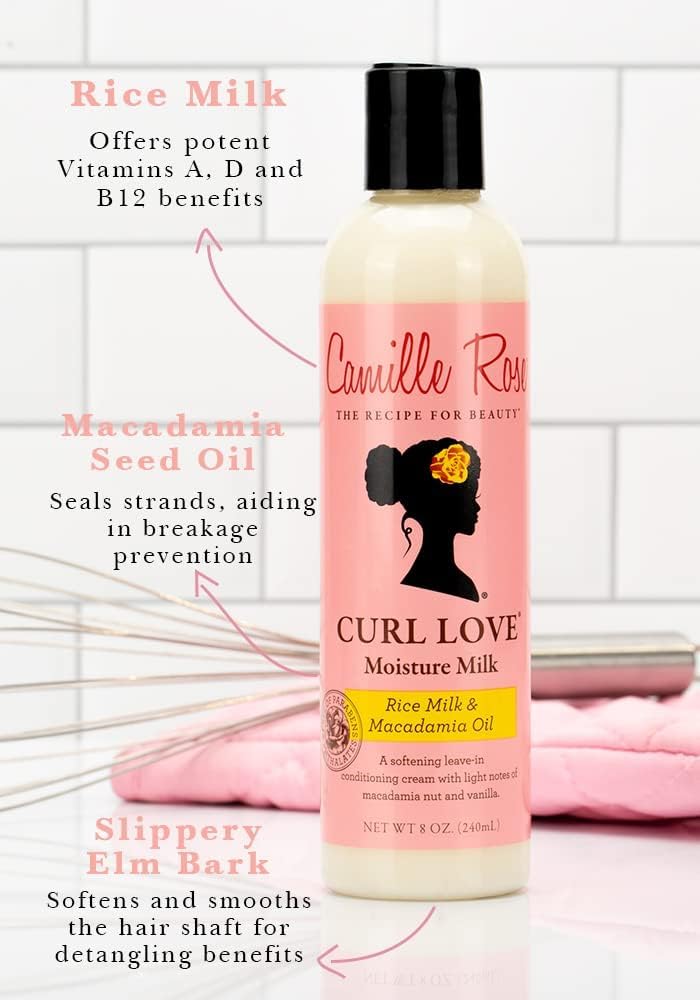 Camille Rose Curl Love Moisture Milk, Leave-In Conditioning Cream for Curls and Coils, Nourish and Strengthen, Macadamia Nut & Vanilla, 240 ml (Pack of 1)