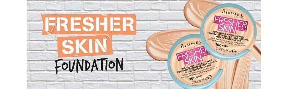 Rimmel London Fresher Skin Foundation,100 Ivory,SPF 15,25 ML,by luxeemporium