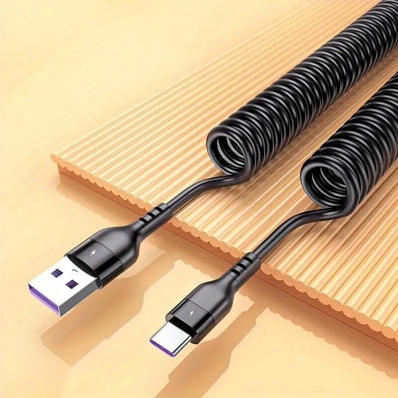 Mobile Phone Charger Accessories Car USB Charge Cable Spring Telescopic Cord 1 M