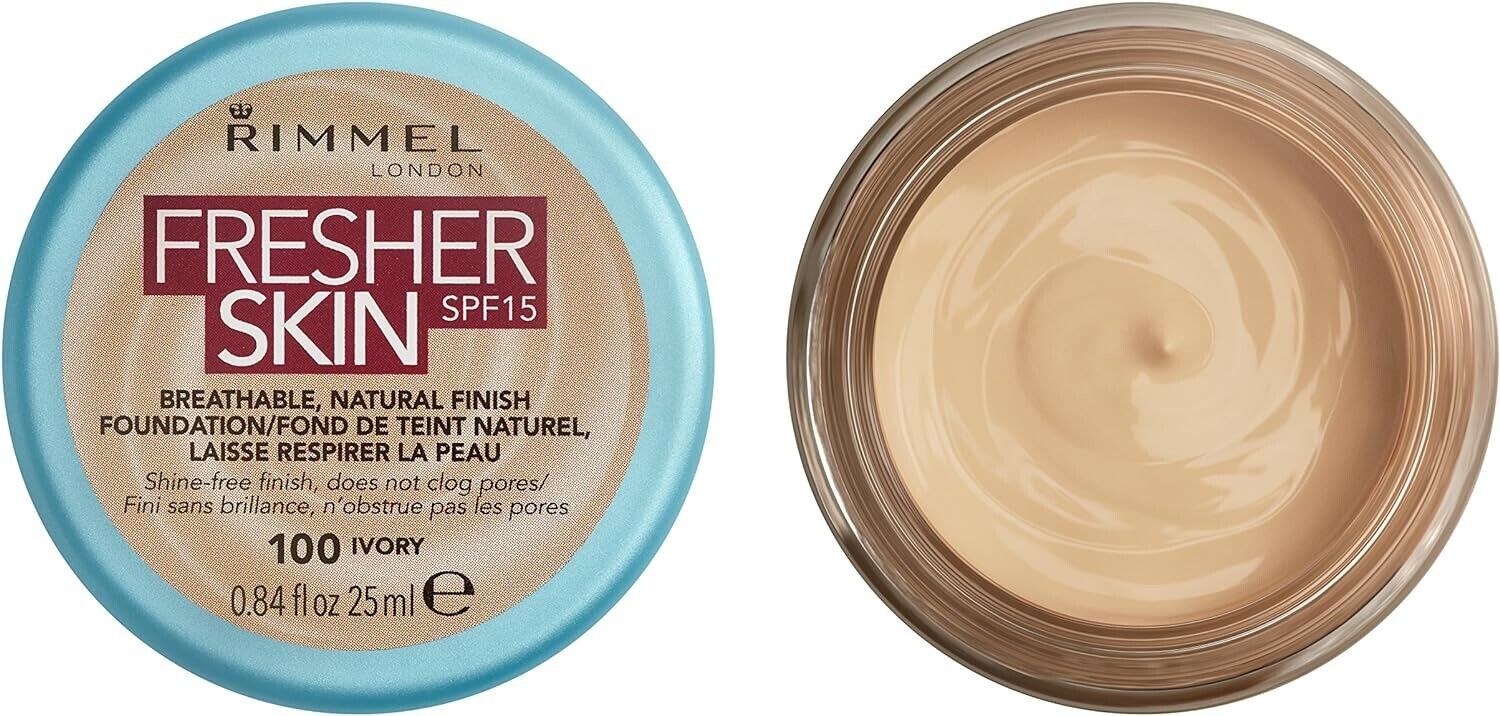 Rimmel London Fresher Skin Foundation,100 Ivory,SPF 15,25 ML,by luxeemporium