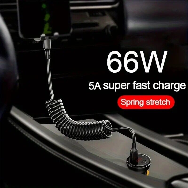 Mobile Phone Charger Accessories Car USB Charge Cable Spring Telescopic Cord 1 M