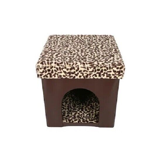 Stool with storage space ecological leather and animal burrow 38x38x38 cm,brown