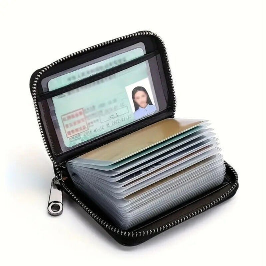 PU Leather Credit Card Holder Card Bag, Zipper Wallet With 20 Card Slots,Brown