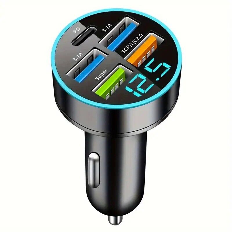 Car Charger 5 Ports USB PD QC3.0 Fast Charging Intelligent Phone Charging Voltag