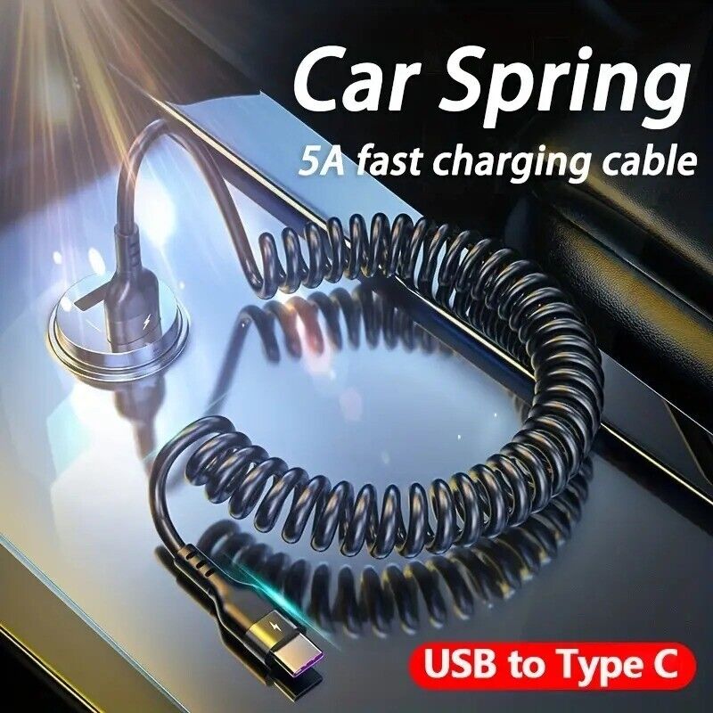 Mobile Phone Charger Accessories Car USB Charge Cable Spring Telescopic Cord 1 M