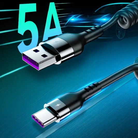 Mobile Phone Charger Accessories Car USB Charge Cable Spring Telescopic Cord 1 M