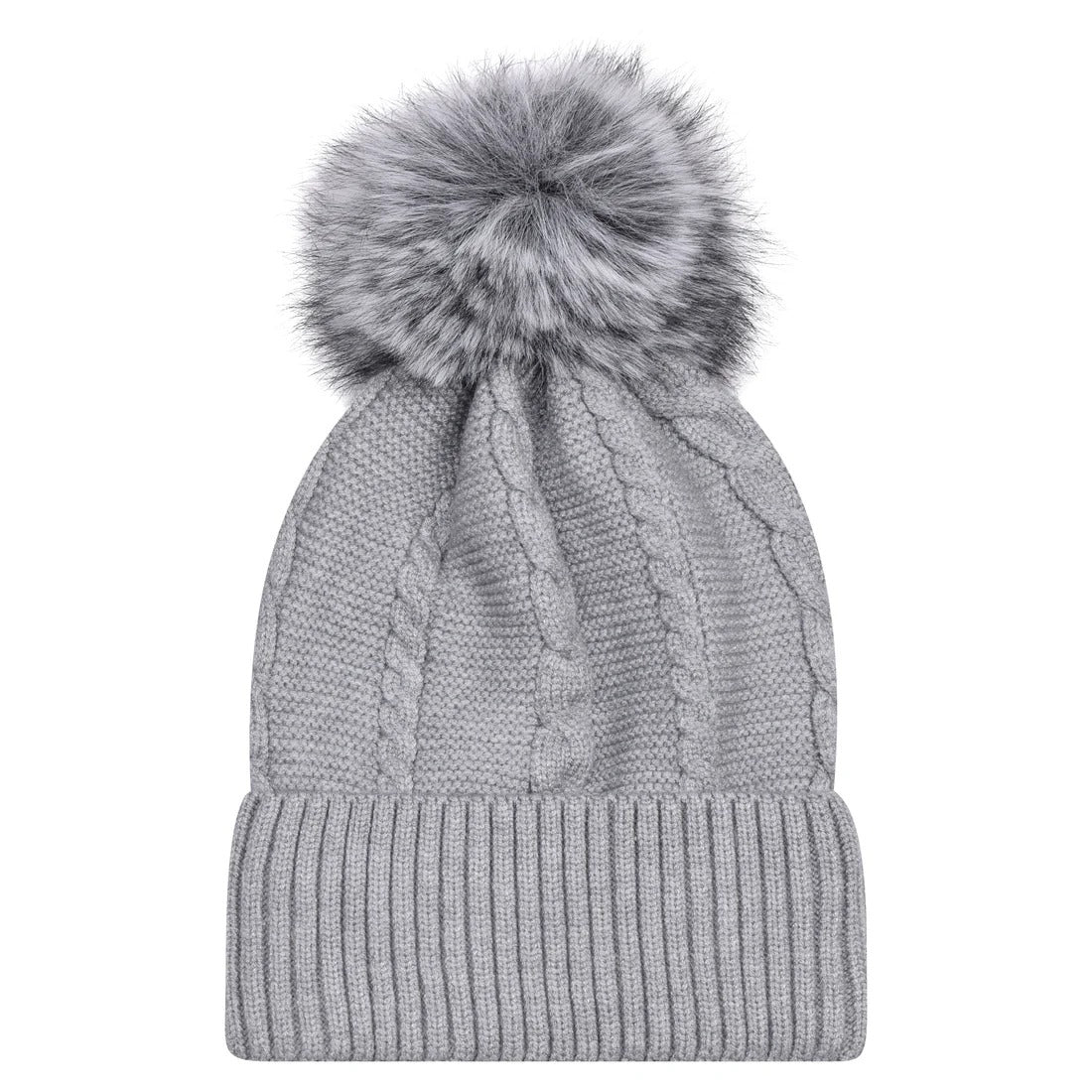Beanie Classic Cable Knit Pompom Hat with Luxury Fur Lining