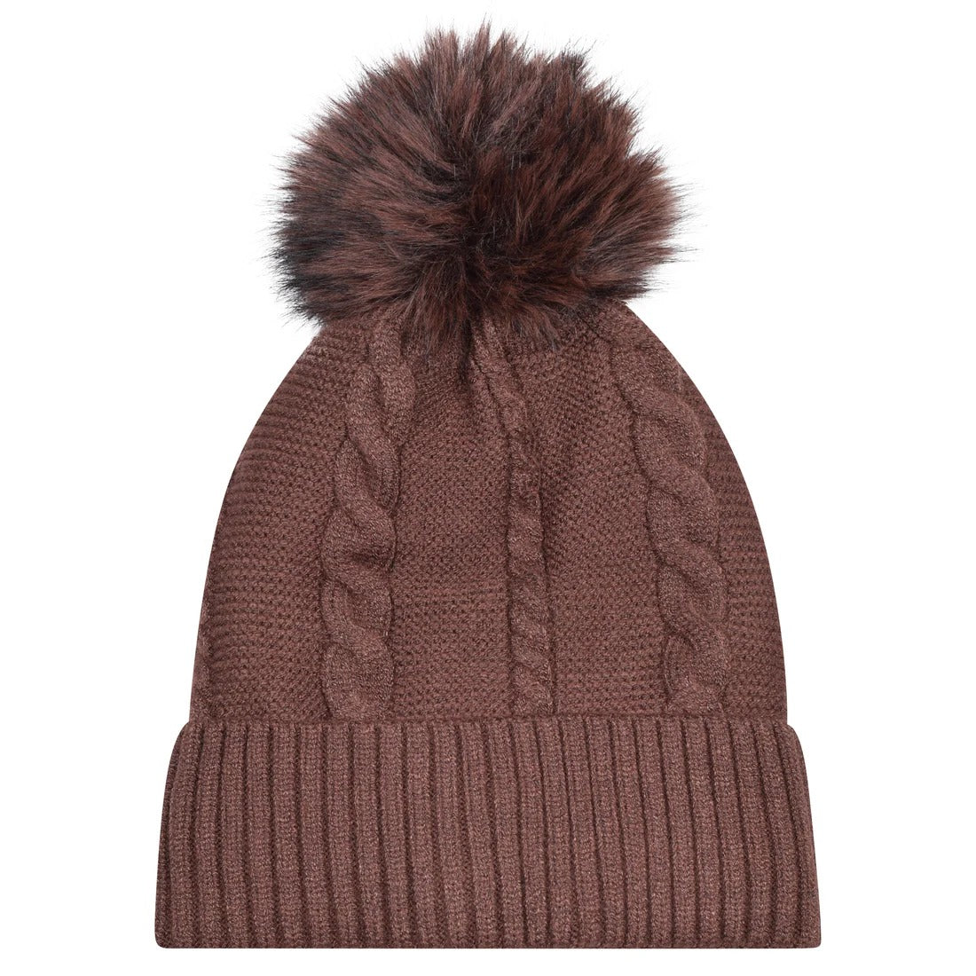 Beanie Classic Cable Knit Pompom Hat with Luxury Fur Lining