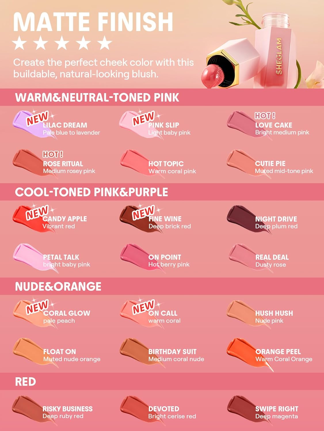 SHEGLAM Color Bloom Liquid Blush Makeup for Cheeks – Matte Finish, Free 🚚