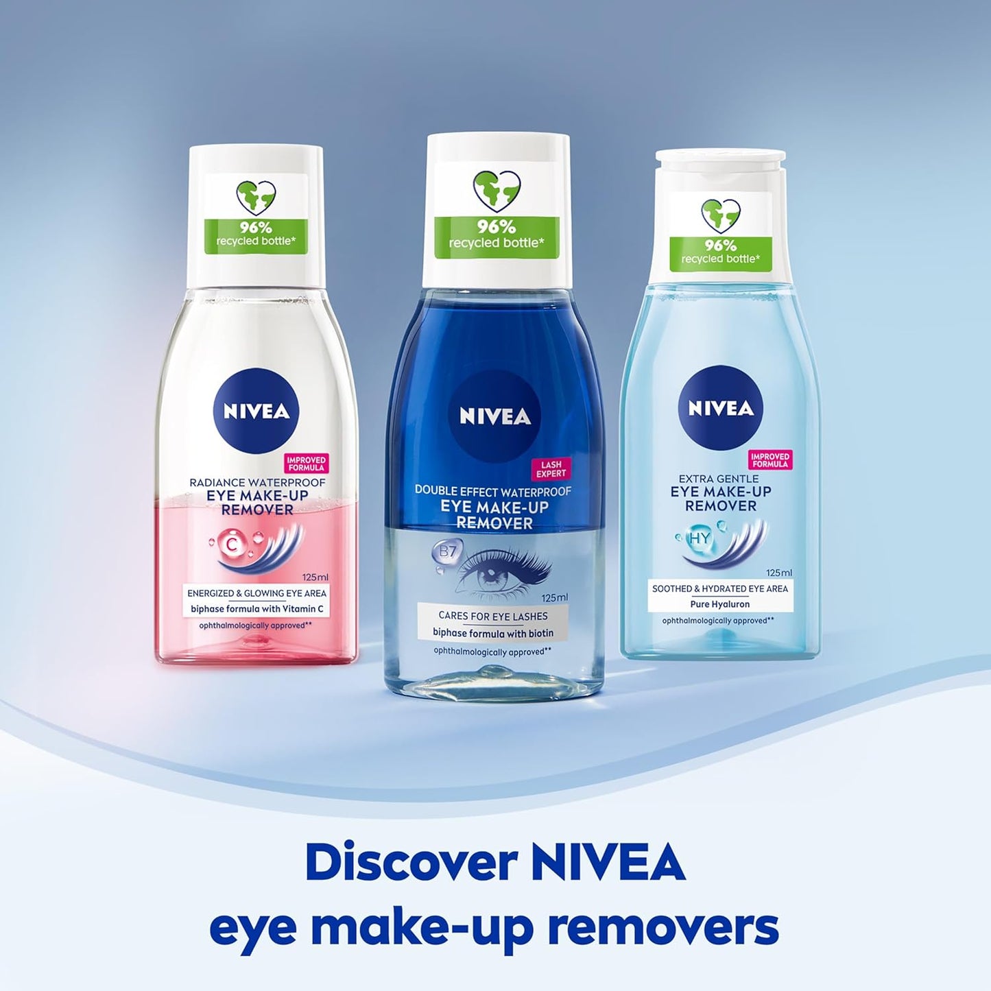 NIVEA Double Effect Waterproof Eye Make-Up Remover (125 ml), Daily Use Face Cleanser with Cornflower Extract and Biotin