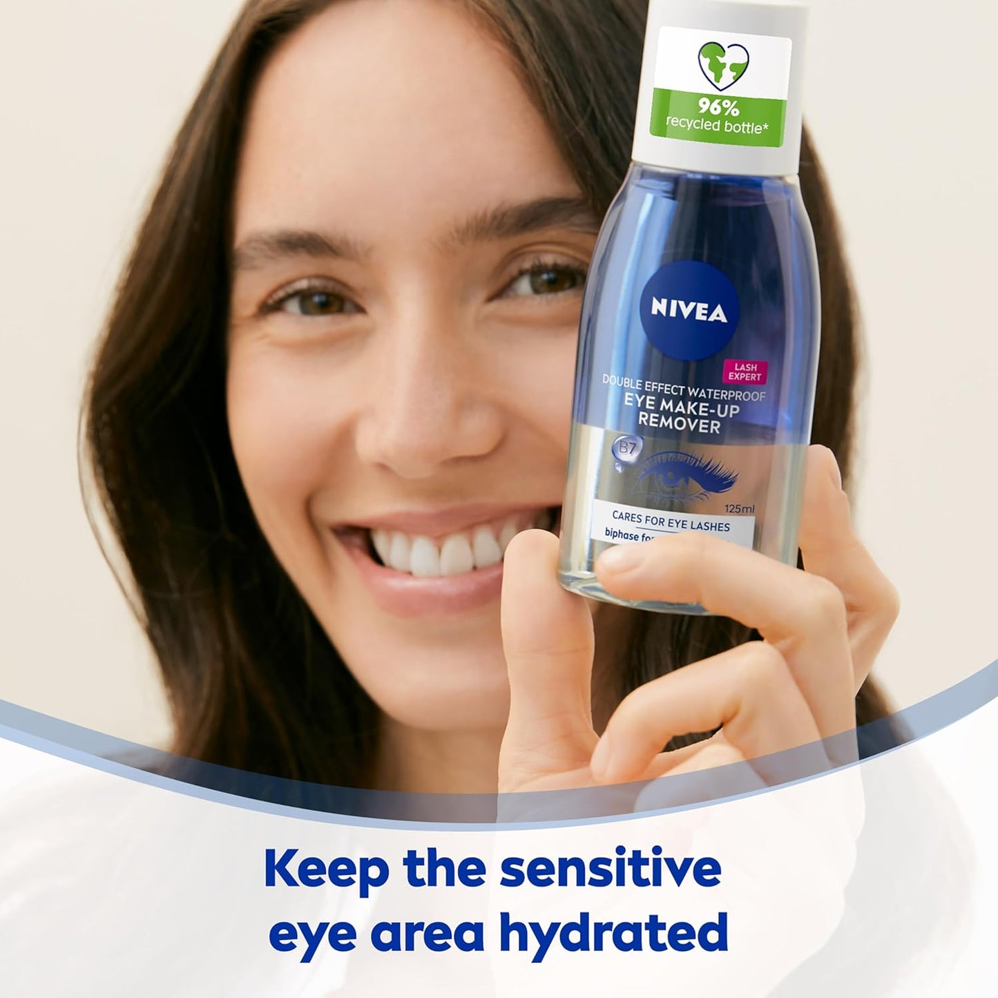 NIVEA Double Effect Waterproof Eye Make-Up Remover (125 ml), Daily Use Face Cleanser with Cornflower Extract and Biotin