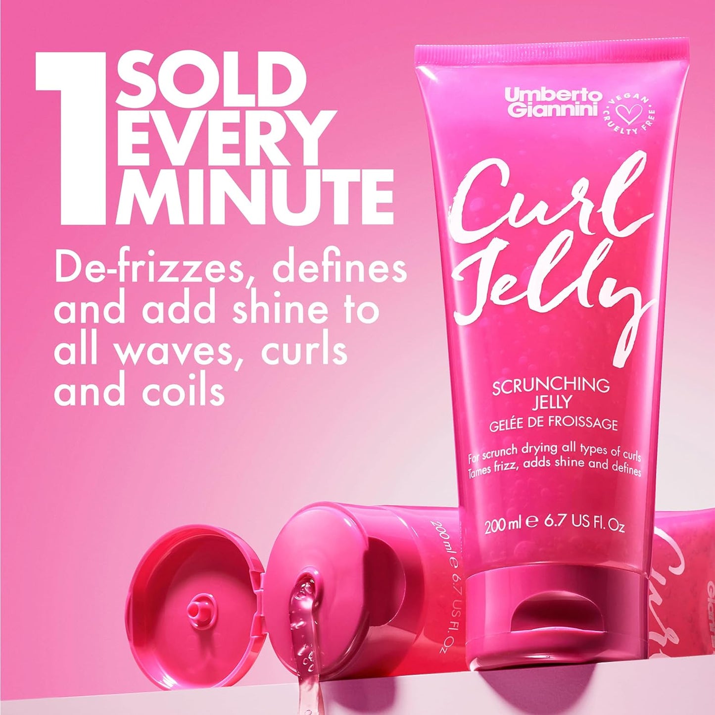 Umberto Giannini Curl Jelly Scrunching Jelly 200ml - Frizz Solution Defining Hair Gel for 2a-4c Curly, Wavy, Coily Hair - Vegan & Cruelty-Free