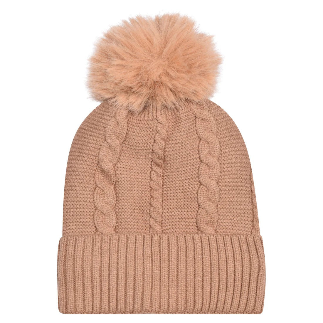 Beanie Classic Cable Knit Pompom Hat with Luxury Fur Lining