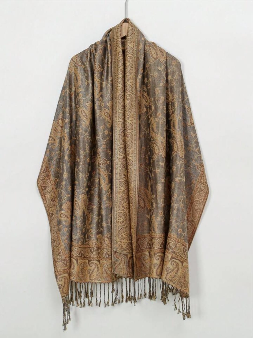 Women Paisley Pattern Embroidered Scarf With Tassels, Bohemian Vintage Style Comfortable Long Shawl, Suitable For Daily Wear, Fall / Winter