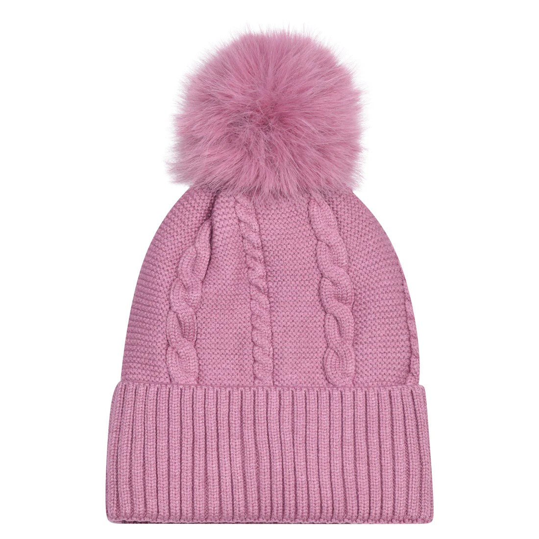 Beanie Classic Cable Knit Pompom Hat with Luxury Fur Lining