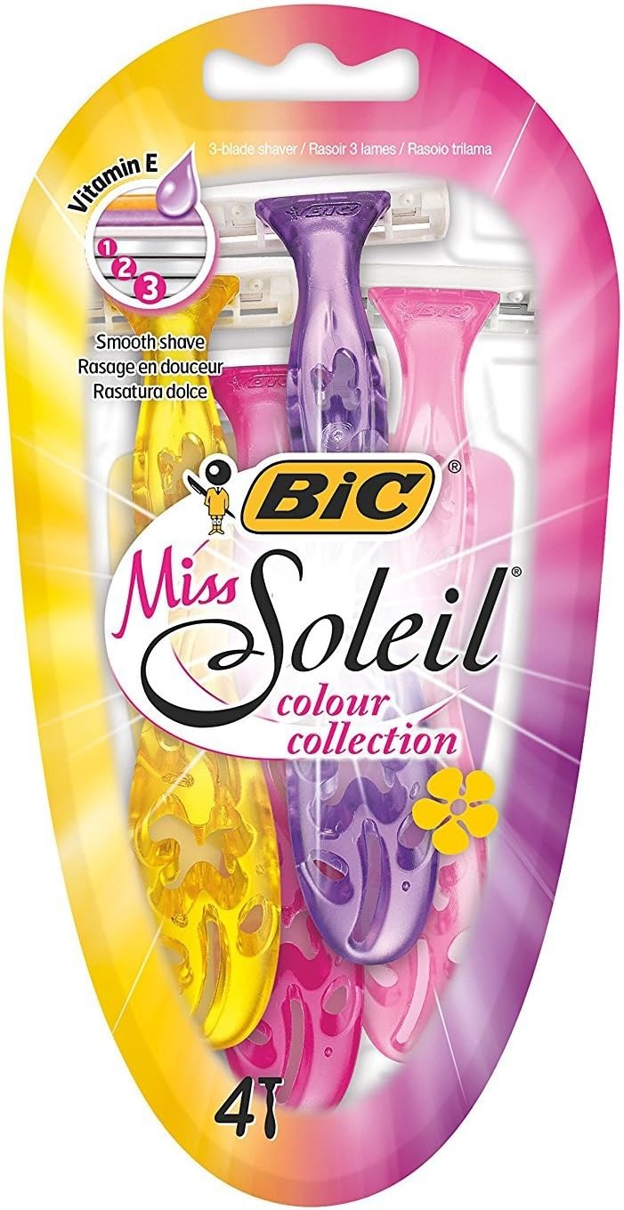 BIC Miss Soleil Colour Collection Triple-Blade Lady Razors, 4 Pack, Free 🚚