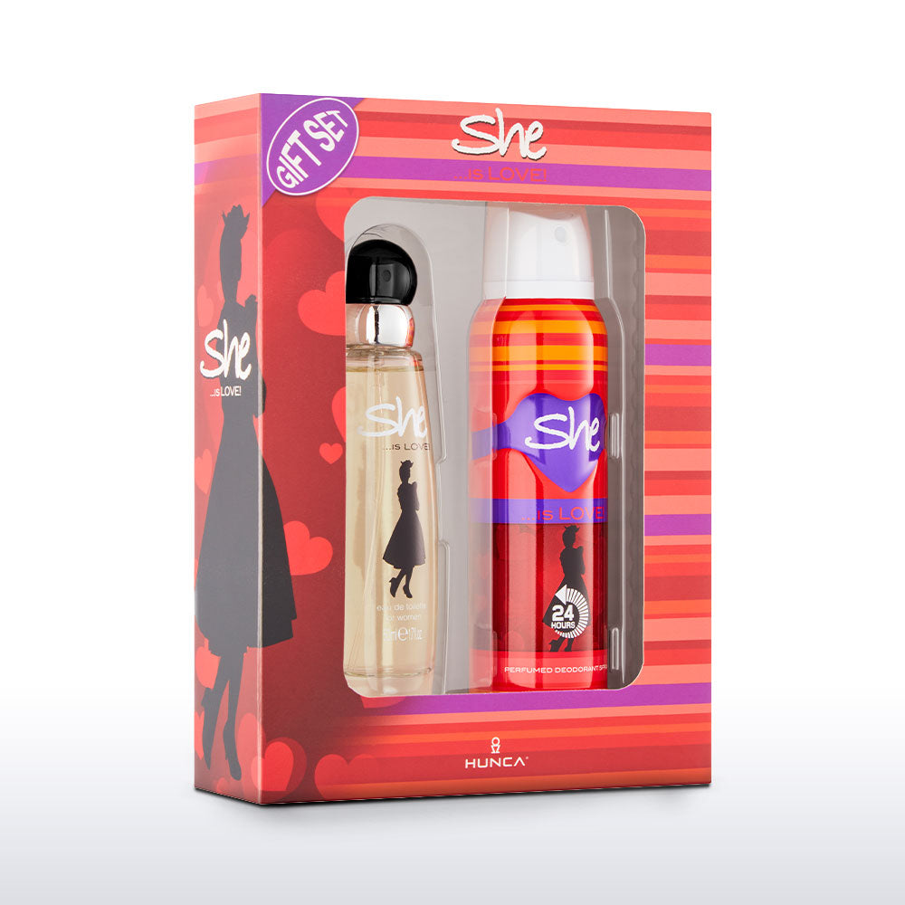 She Is Love Perfume 50ml+Deodorant 150ml Gift Set by Hunca